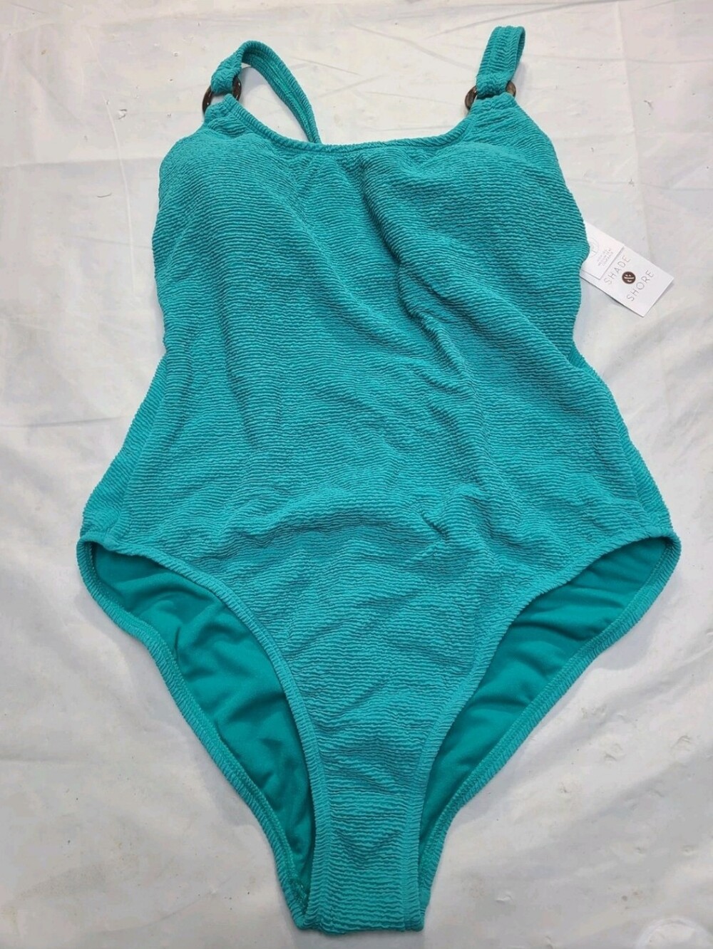 Shade & Shore Women s SquareNeck Pucker High Leg One-PieceSwimsuit Size M